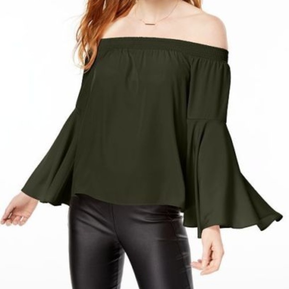 Bar III Tops - Bar III Womens Off-The-Shoulder Bell-Sleeve Top